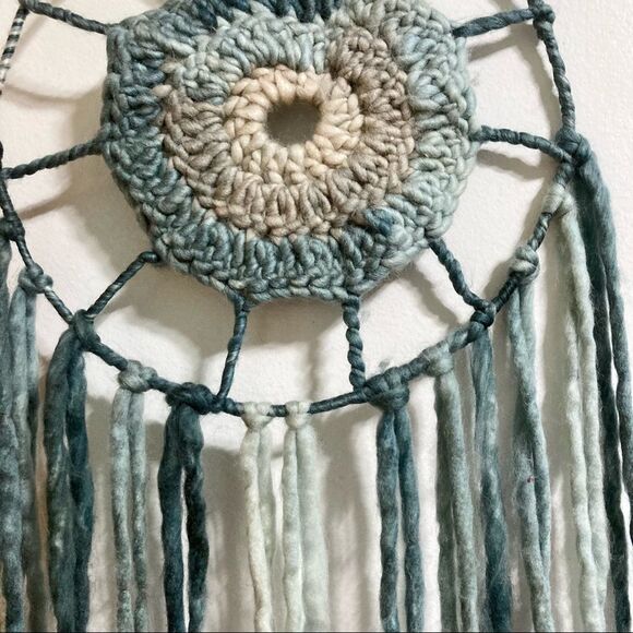 Wall Art Dreamcatcher Tapestry Boho Thick Natural WOOL Blue and Gray 11 x 32 in - Picture 8 of 14